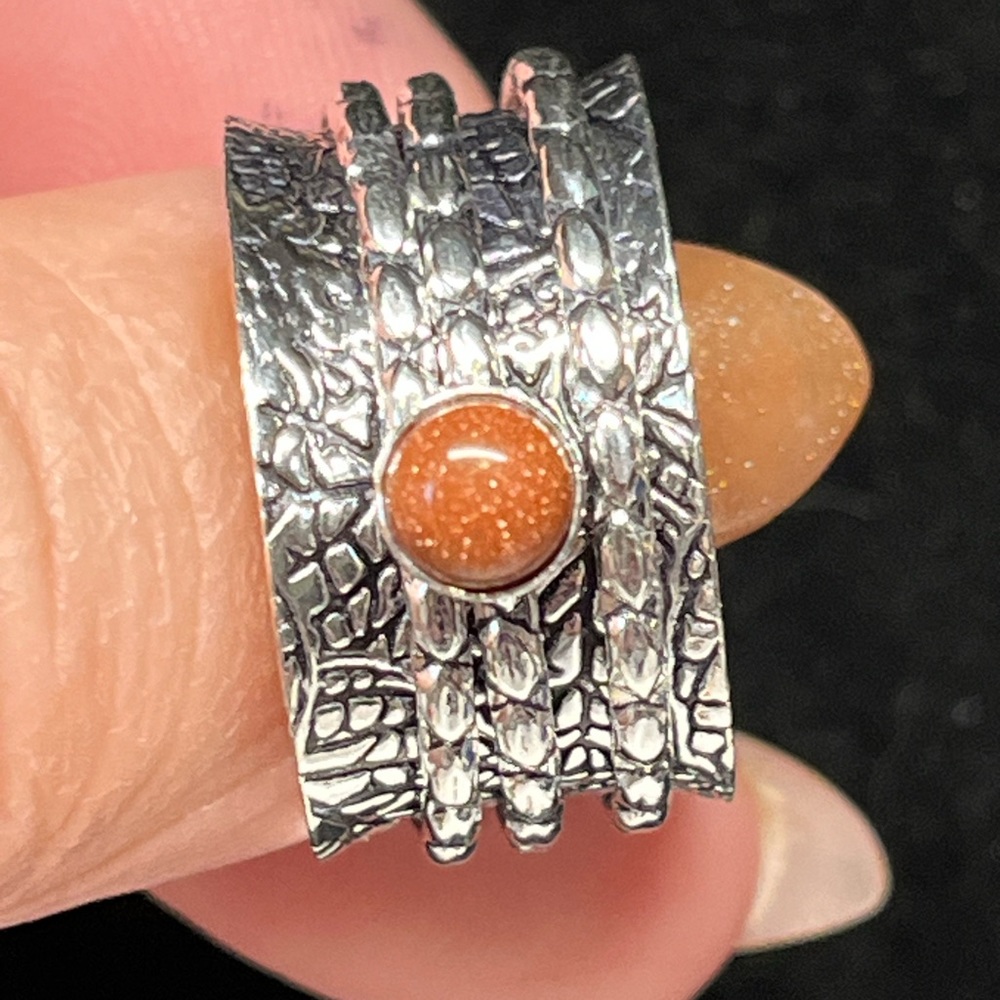 Sterling silver wide BAND “fidget” spinner ring NWT-stone gold sand
